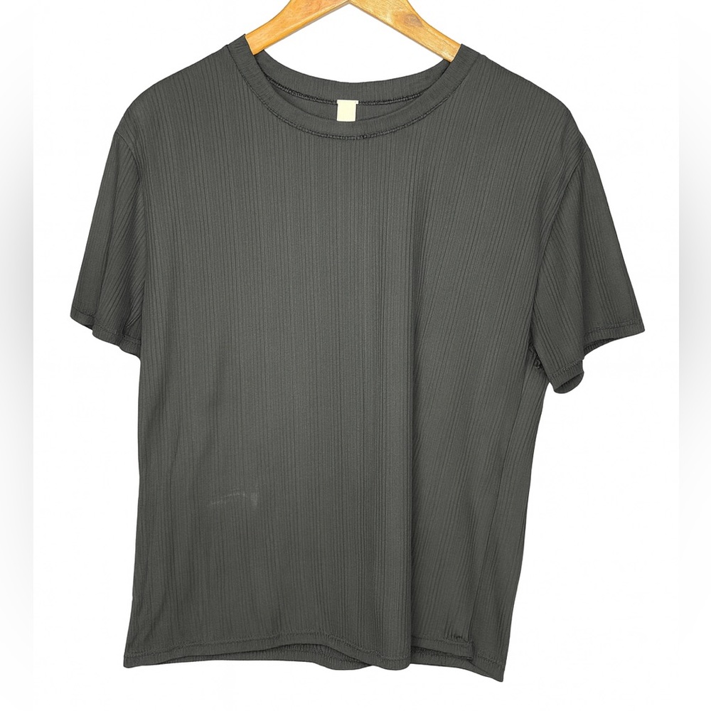Women’s Black Ribbed Short Sleeve T-Shirt Size LXL
